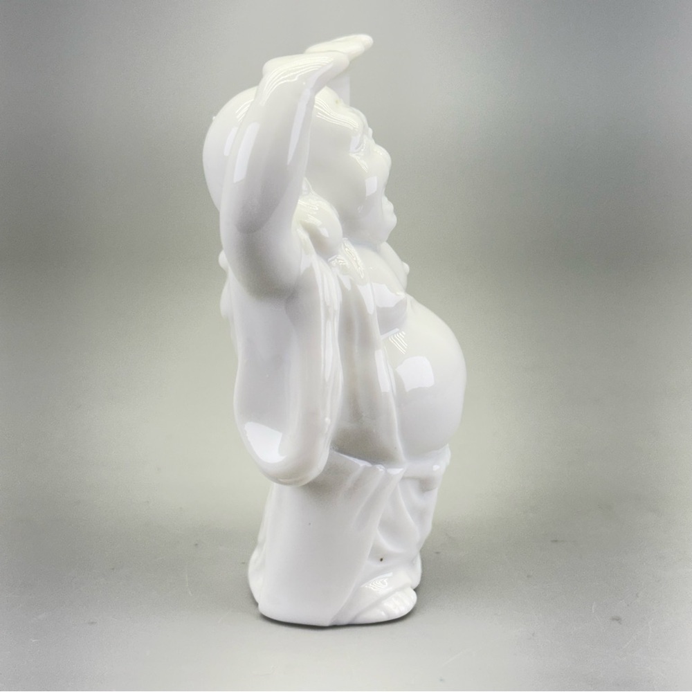 Vintage White Ceramic Laughing Buddha Statue - Picture 5 of 8